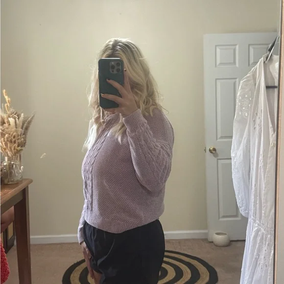 Soft & Warm Pink Rose Lilac Cable Knit Sweater - Picture 2 of 6